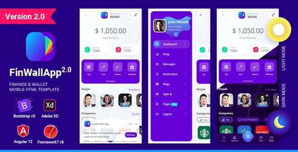 Finwallapp finance wallet mobile HTML template interface preview