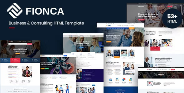 Fionca business consulting HTML template homepage showing professional finance corporate design with responsive layout