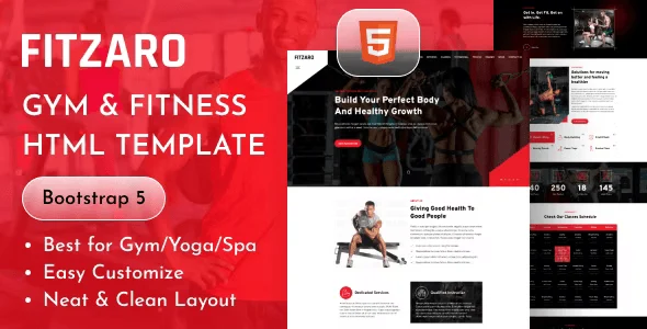 Fitzaro gym and fitness HTML5 template homepage preview