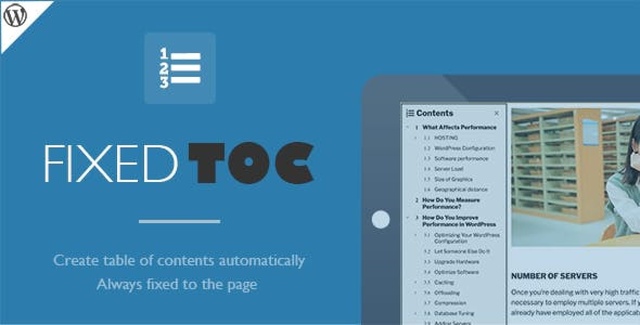 Fixed table of contents WordPress plugin displaying a pinned content index on a blog post