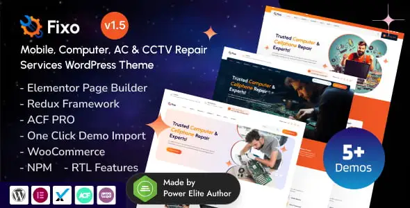 Fixo WordPress theme homepage for mobile and computer repair service businesses