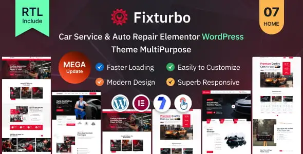 Fixturbo car service and auto repair Elementor WordPress theme