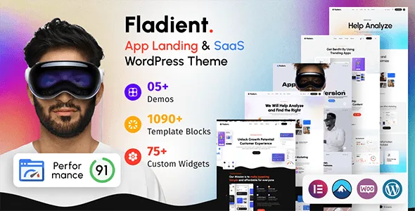 Fladient SaaS WordPress theme landing page design for app and software websites