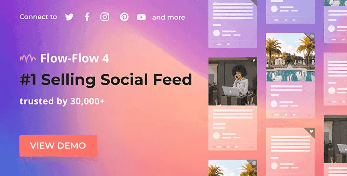 Flow-Flow WordPress social media wall plugin displaying mixed Facebook Instagram and Twitter feeds in a responsive gallery