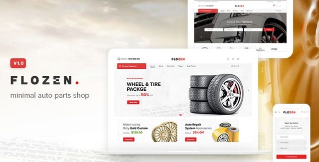 Flozen WooCommerce WordPress theme showcasing responsive store layout with AJAX search and product comparison features