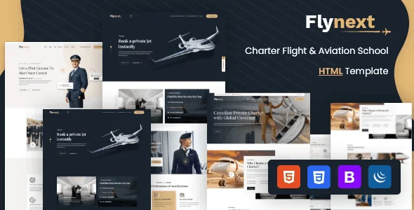 Flynext private airlines and aircraft charter HTML template homepage preview