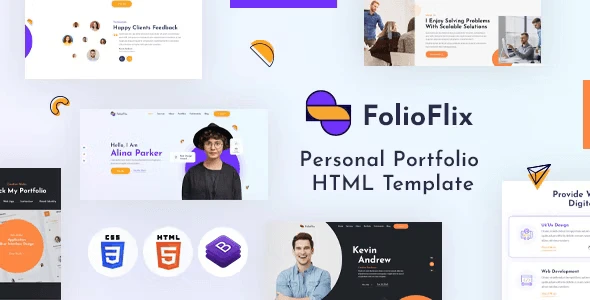 FolioFlix one-page portfolio HTML template with parallax scrolling and responsive layout