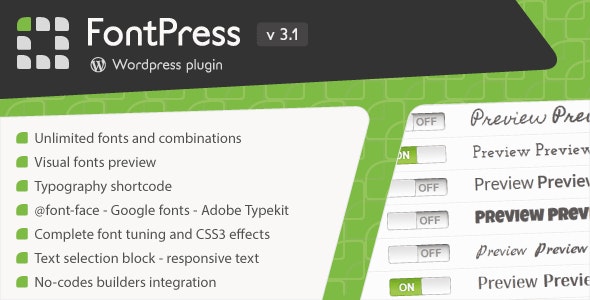 FontPress WordPress font manager plugin interface showing font selection, global typography rules, and visual preview controls