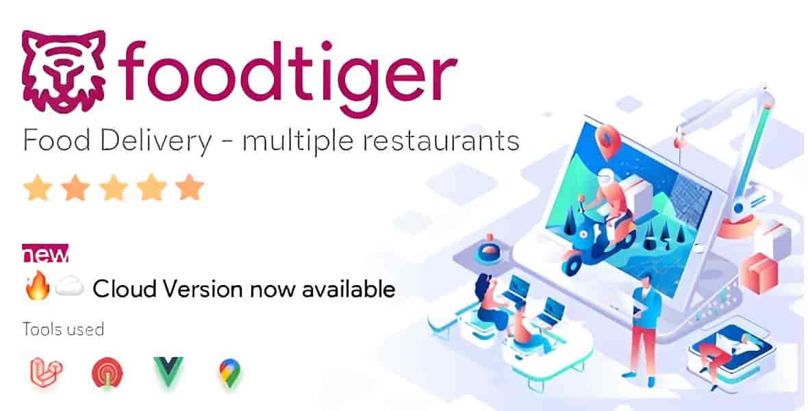 FoodTiger admin dashboard showing restaurant management, driver assignments, and order analytics for a multi-restaurant food delivery platform
