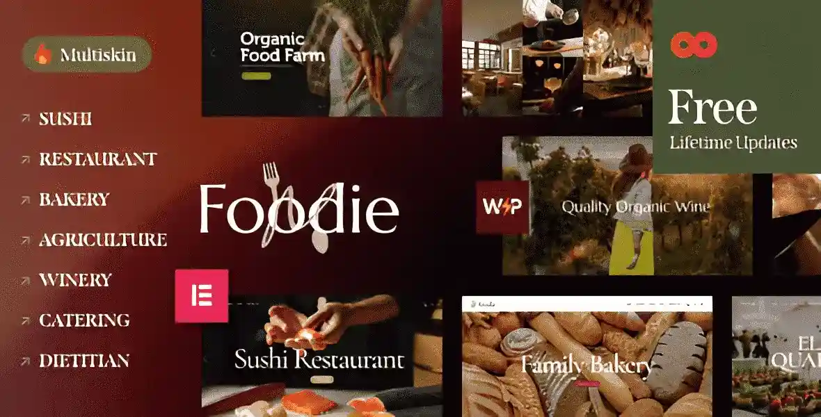 Foodie Elementor food and wine WordPress theme website preview
