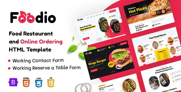 Foodio restaurant and fast food HTML template homepage preview