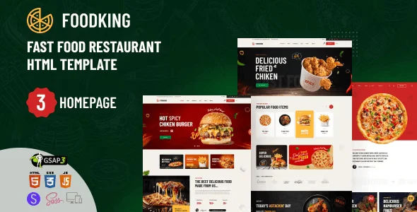 Foodking fast food restaurant HTML template preview showing online menu and ordering layout