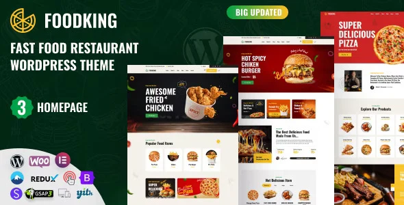 Foodking fast food restaurant WordPress theme homepage demo preview with menu and ordering interface