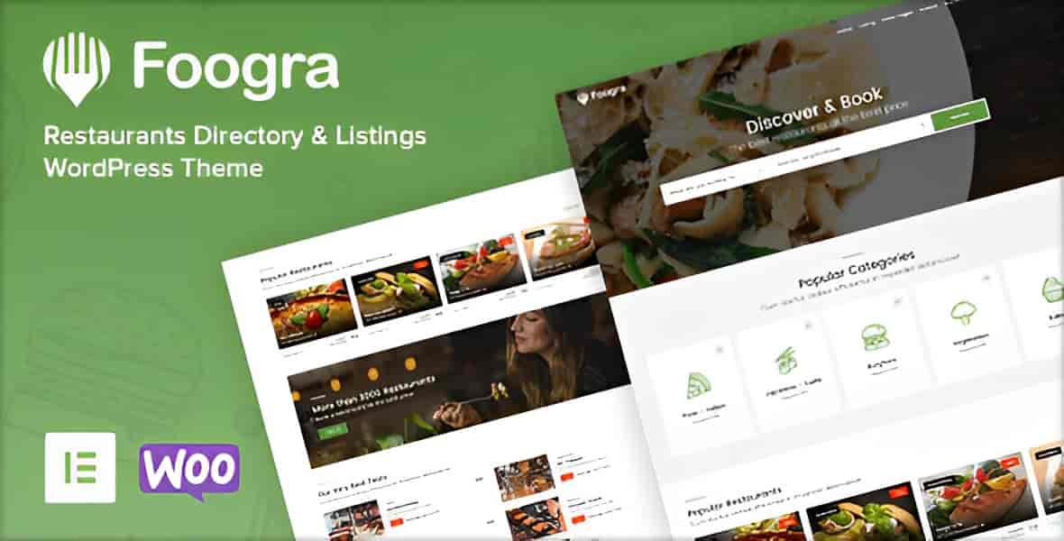 Foogra restaurant directory WordPress theme with Elementor page builder interface