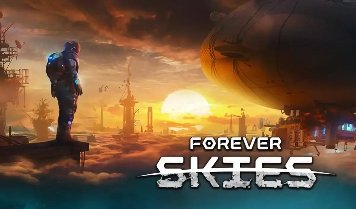 Forever Skies PC game airship flying over post-apocalyptic Earth