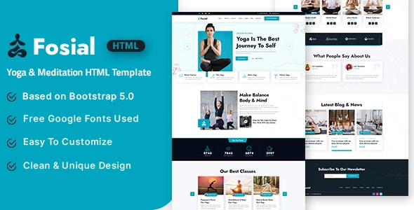 Fosial yoga and meditation HTML template homepage design preview