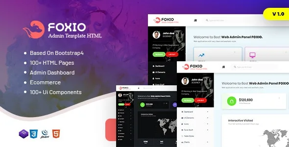 Foxio responsive admin dashboard template built on Bootstrap 4 with drag-and-drop layout customization