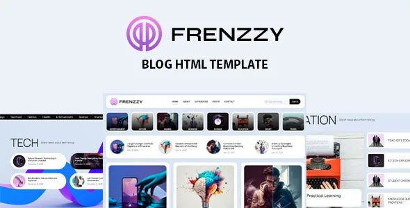 Frenzzy blog HTML template preview showing a clean modern responsive layout