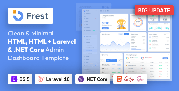 Frest Bootstrap 5 admin dashboard template preview showing clean minimalist admin interface