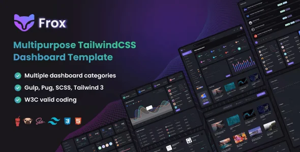 Frox multipurpose TailwindCSS dashboard template preview with light and dark mode layouts