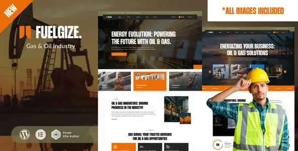 Fuelgize oil and gas WordPress theme preview showing professional energy industry website layout