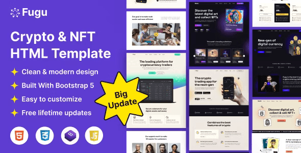 Fugu NFT and Crypto HTML template homepage preview