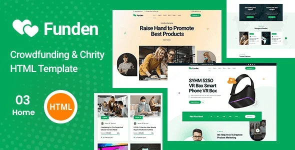Funden crowdfunding and charity HTML5 template homepage design