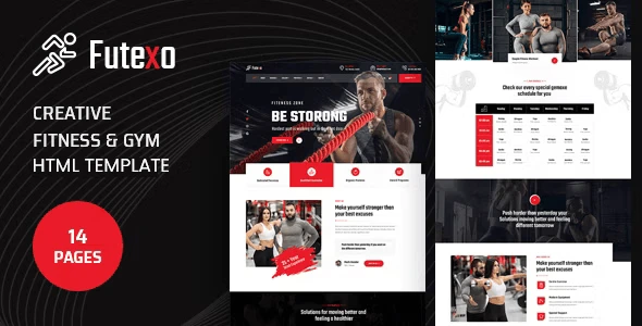 Futexo fitness and gym HTML template homepage preview on desktop