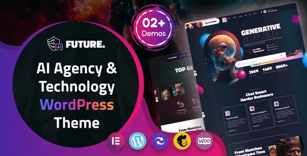 Future AI Agency WordPress Theme homepage demo preview showcasing technology website layout