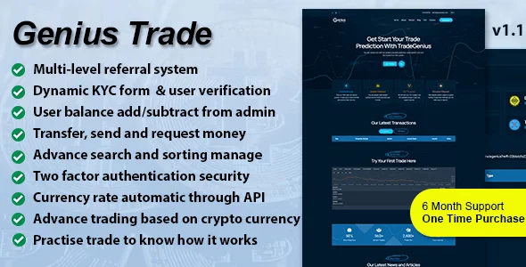 Genius Trade trading platform PHP script interface with KYC verification and cryptocurrency trading features