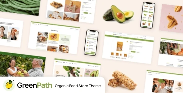 GreenPath organic food store WordPress theme showcasing healthy food store layouts