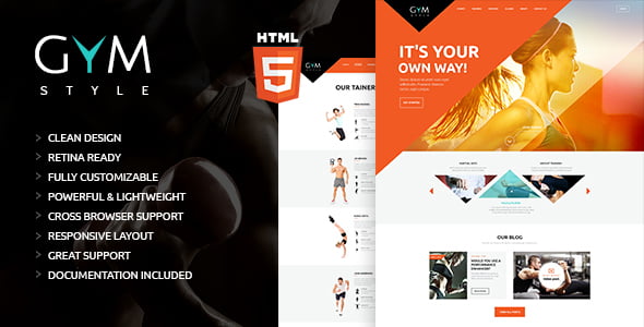 GYM sport and fitness club HTML template with clean corporate design for fitness centers and sports websites