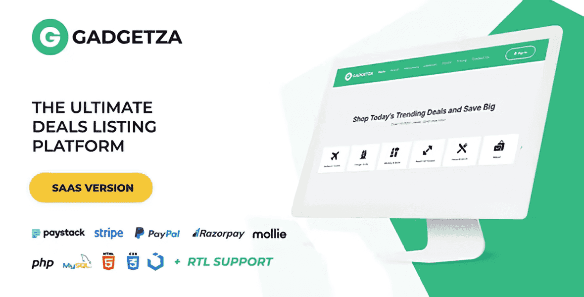 Gadgetza deals listing platform dashboard showing responsive directory layout