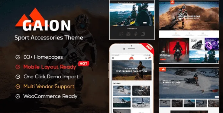 Gaion sport accessories shop WordPress WooCommerce theme with modern responsive layout