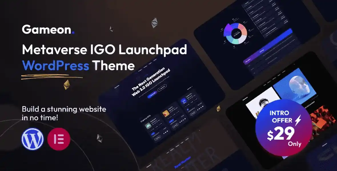 Gameon Metaverse IGO Launchpad WordPress Theme - blockchain gaming theme with staking and KYC features