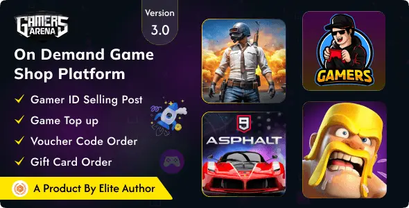 Gamers Arena digital game store PHP script for selling game top-ups and vouchers