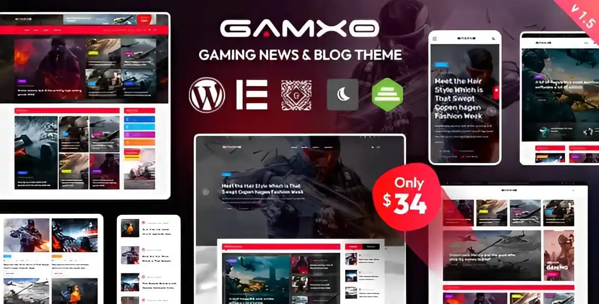 Gamxo gaming WordPress theme demo showcasing modern gaming blog layout with news sections and team profiles