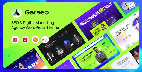 Garseo SEO agency WordPress theme preview showing modern Elementor-based layout