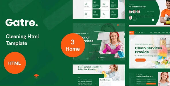 Gatre cleaning services HTML template preview showing modern responsive layout