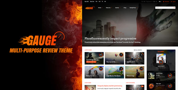 Gauge multi-purpose review WordPress theme with centralized hub pages and tabbed navigation