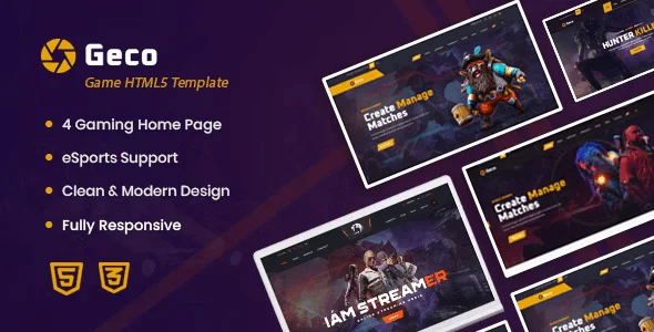 Geco esports gaming HTML5 template for gaming websites