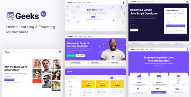 Geeks online learning marketplace WordPress theme with Tutor LMS integration