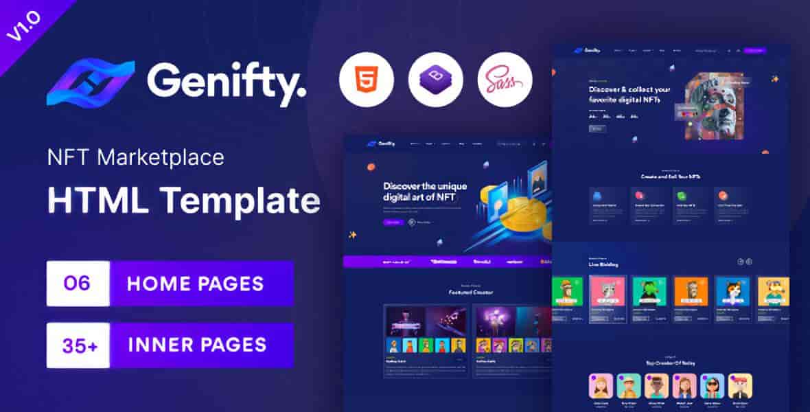 Genifty NFT marketplace HTML template homepage preview