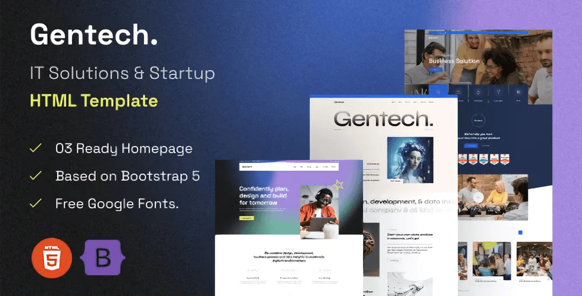 Gentech IT Solutions and Startup HTML template homepage design preview