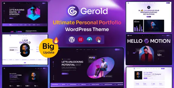Gerold personal portfolio WordPress theme homepage layout showcasing modern design for freelancers