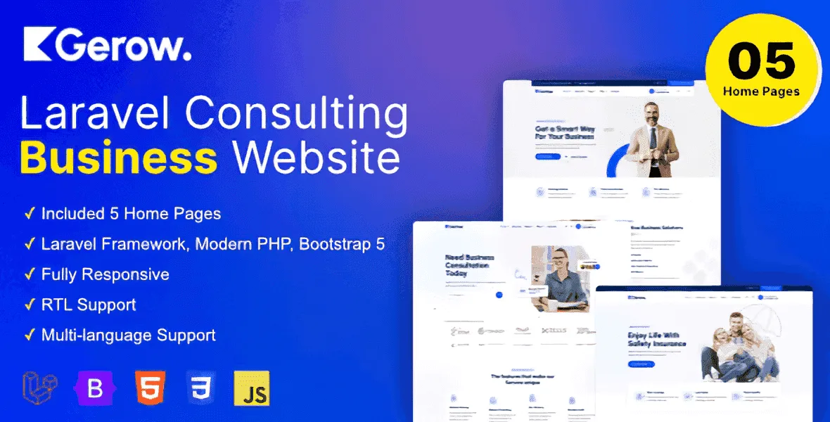 Gerow business consulting Laravel PHP script responsive template for corporate websites