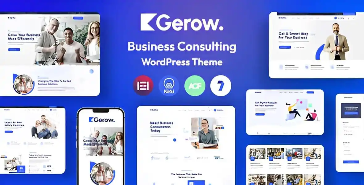 Gerow business consulting WordPress theme demo showing modern corporate website layout