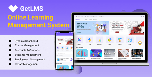 GetLMS Multi Instructor LMS dashboard showing admin panel with course marketplace management interface