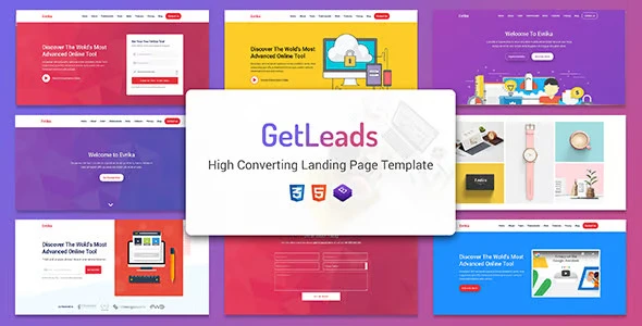 GetLeads modern marketing landing page template with responsive Bootstrap design
