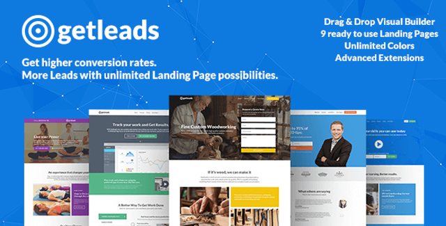 Getleads WordPress landing page theme with marketing homepage layouts and Elementor PRO editor